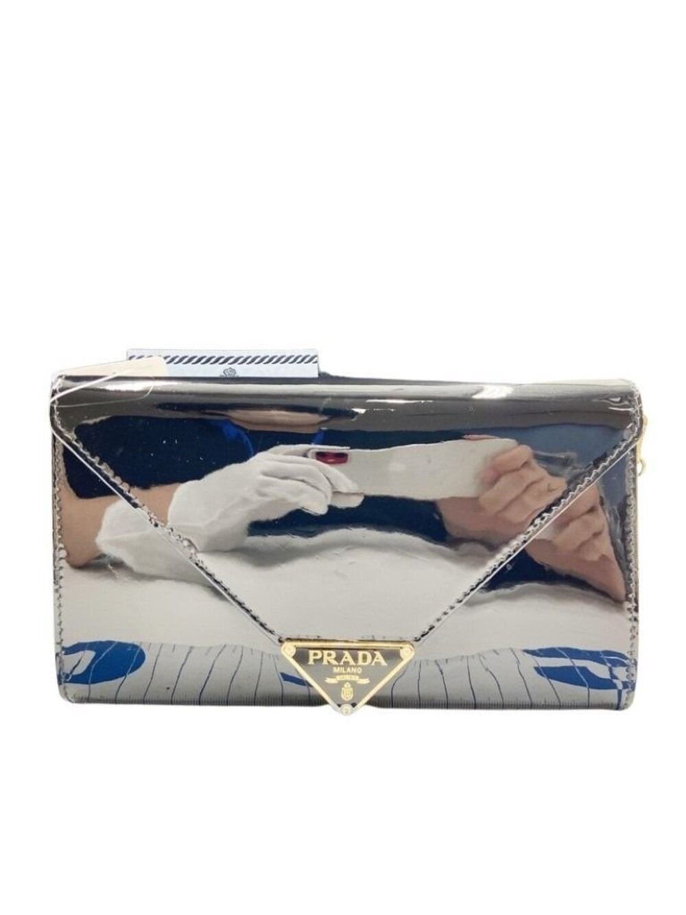 Prada Shoulder Bag Triangle Togo Black Patent Chain Gold